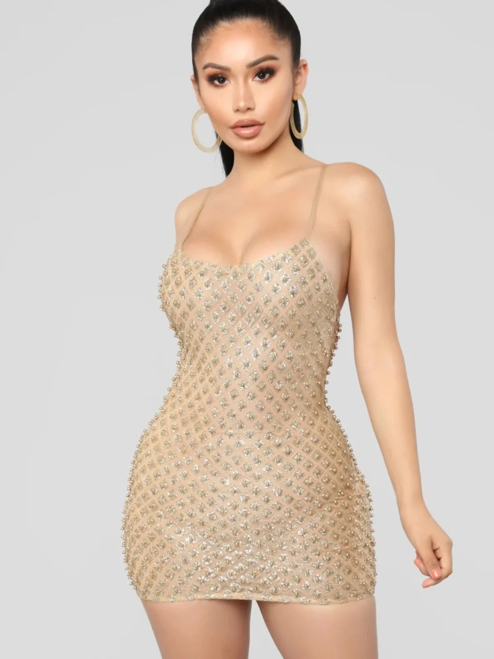 Fashion Nova Strapless Beaded Mini Dress - Gold - Picture 4 of 4